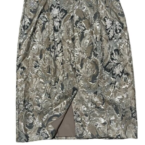 THEIA Brocade Design Metallic Silver Gray Floral Cocktail Dress Size 8 NWOT - Picture 12 of 15